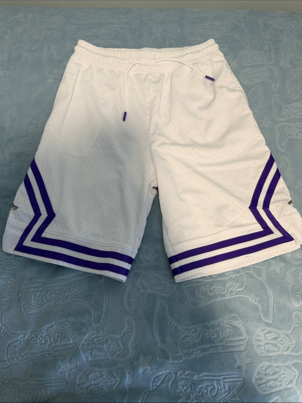 Jordan White Basketball Shorts with Purple Trim